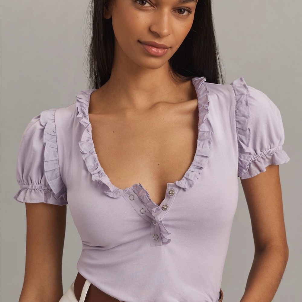 Puff Sleeve Ruffle Henley